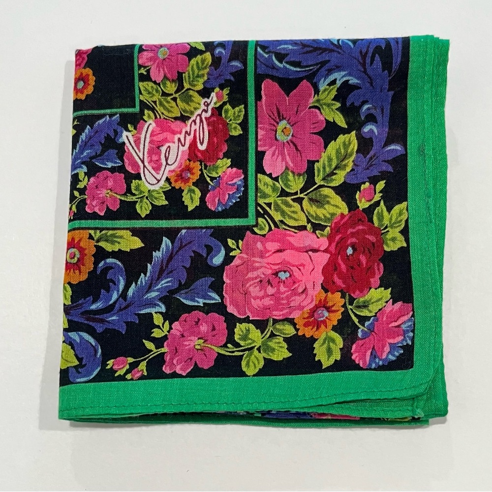 HANDKERCHIEF JAPAN VINTAGE WOMEN'S ART FLORAL PATTERNED COTTON POCKET SQUARE 17"